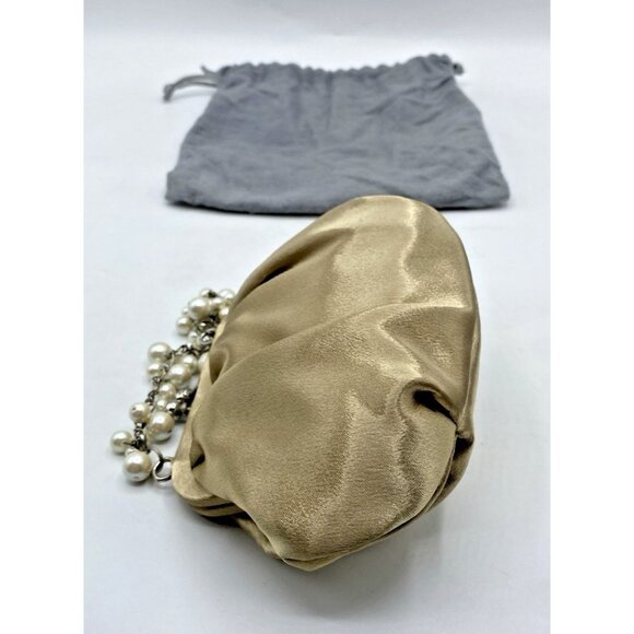 Carolee Mini Handbag Gold Satin Beaded Handle Evening Clutch Kiss Lock Purse - Picture 5 of 16